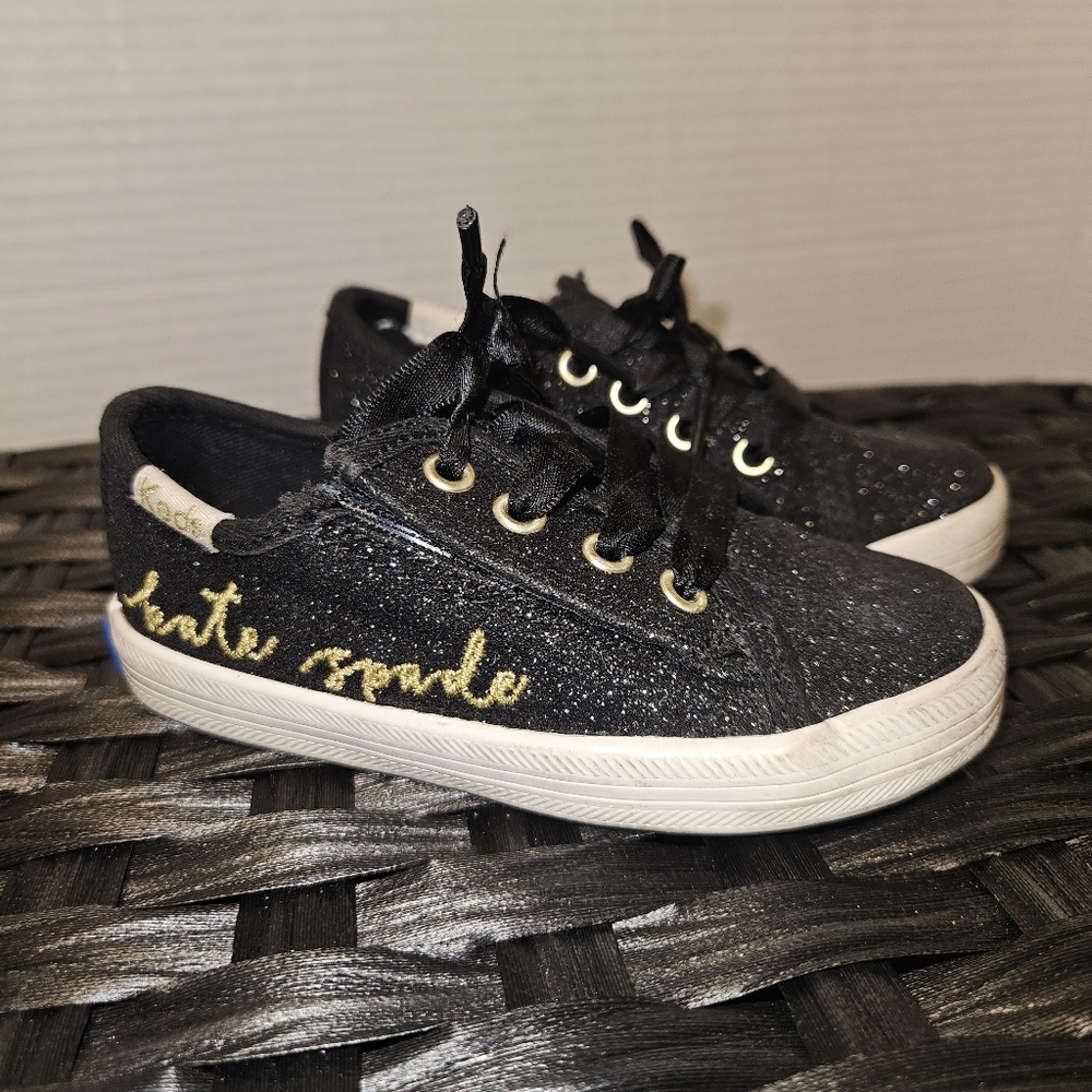 Kate Spade X Keds Black Glitter Sneakers Laced Girls Size 5.5M
